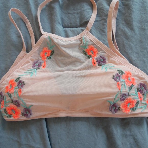 🍍 Boho Floral Embroidered High-Neck Bralette, XS - Picture 2 of 5